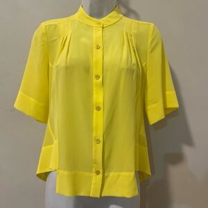 PER SE by CARLISLE RADIANT CELANDINE Silk Pintuck Accent Buttoned Blouse 0/2